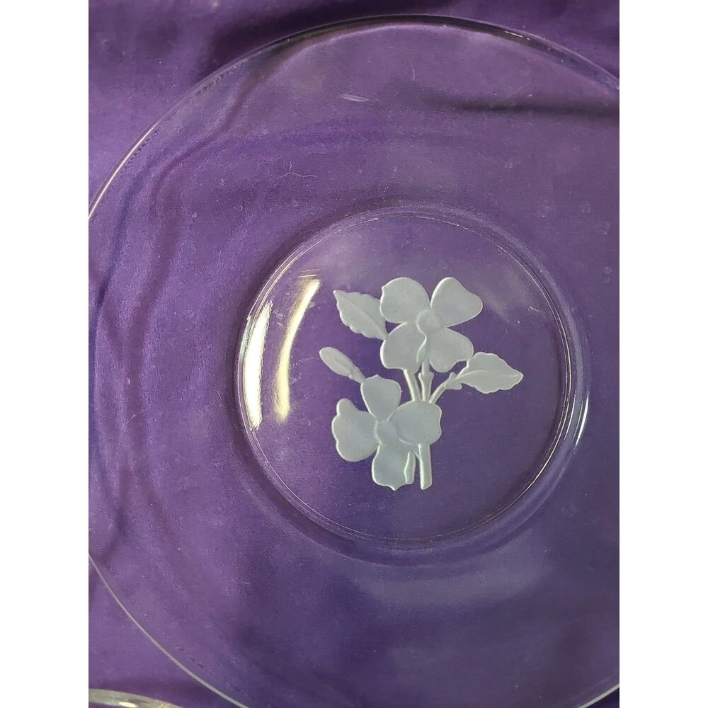 VTG Lot Of 6 Clear Etched Cut Glass Salad Plates 8” Crystal Elegant Flowers